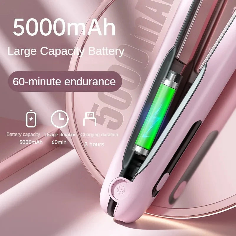 Lisseur et Boucleur Sans Fil Mini 2 en 1 - Fer à Lisser avec Batterie 5000 mAh Rechargeable par USB