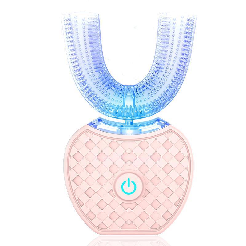 Brosse à dents électrique automatique intelligente 360° – Conception étanche en forme de U avec blanchiment par lumière bleue et recharge USB