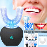 Brosse à dents électrique automatique intelligente 360° – Conception étanche en forme de U avec blanchiment par lumière bleue et recharge USB