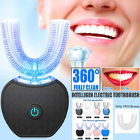 Brosse à dents électrique automatique intelligente 360° – Conception étanche en forme de U avec blanchiment par lumière bleue et recharge USB